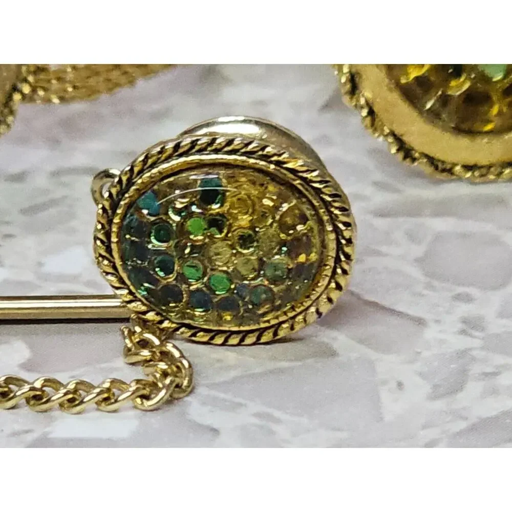 Classy Mid Century Vintage Cuff Link & Tie Pin Textured Honeycombs